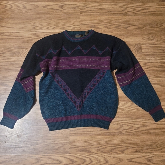 Vintage Geometric Sweater in Teal and Purple By Michael Gerald - Picture 1 of 6